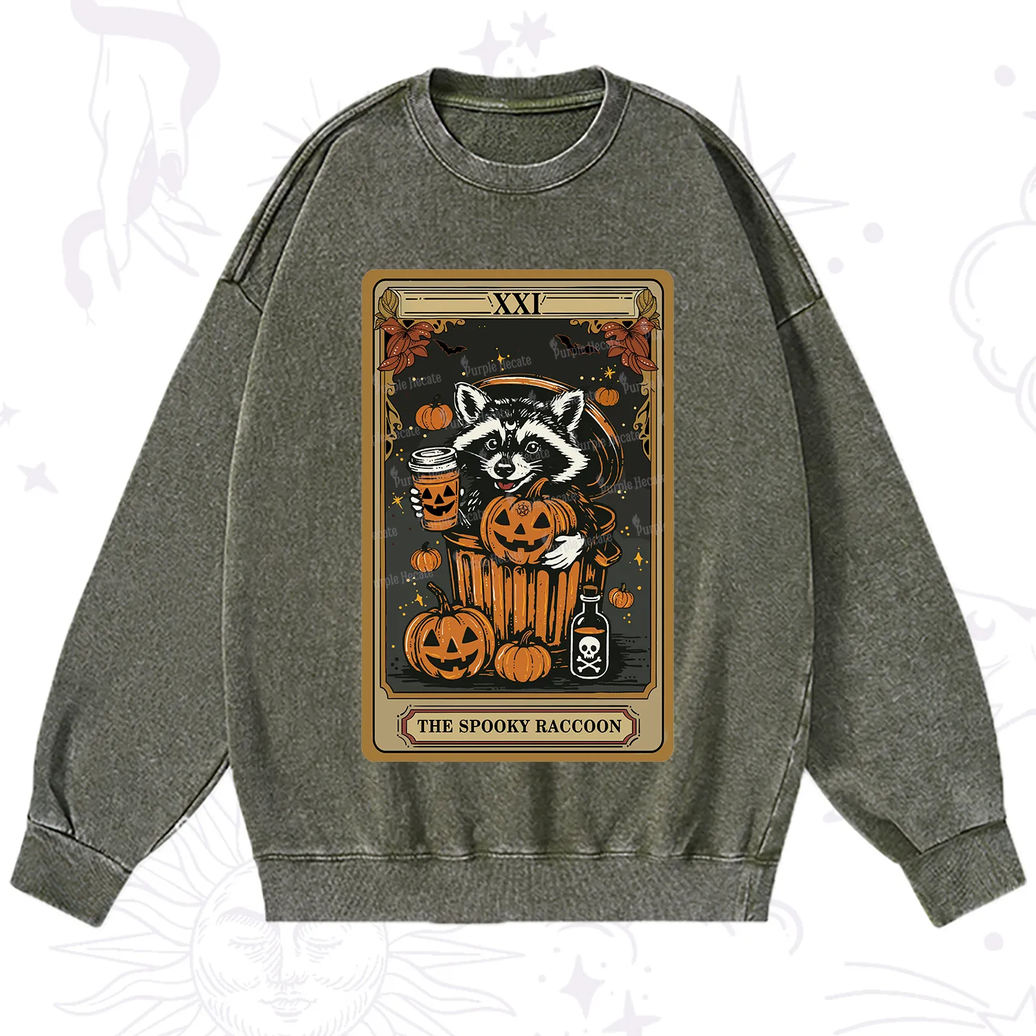 Purplehecate The Spooky Raccoon Tarot Halloween Washed Sweatshirt