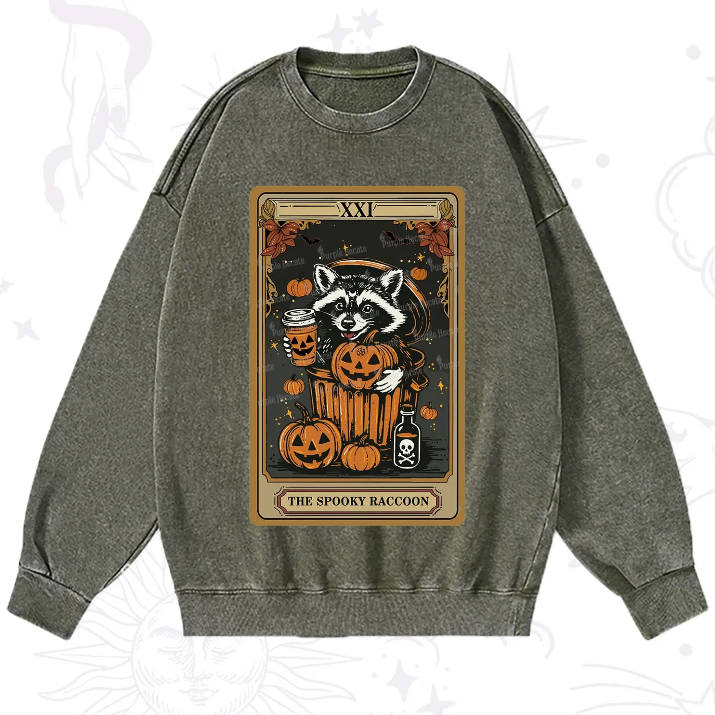 Purplehecate The Spooky Raccoon Tarot Halloween Washed Sweatshirt