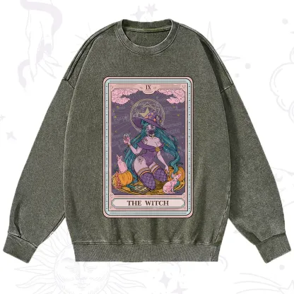 Purplehecate The Witch Tarot Halloween Washed Sweatshirt