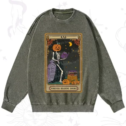 Purplehecate The Forever Reading Books Tarot Halloween Washed Sweatshirt