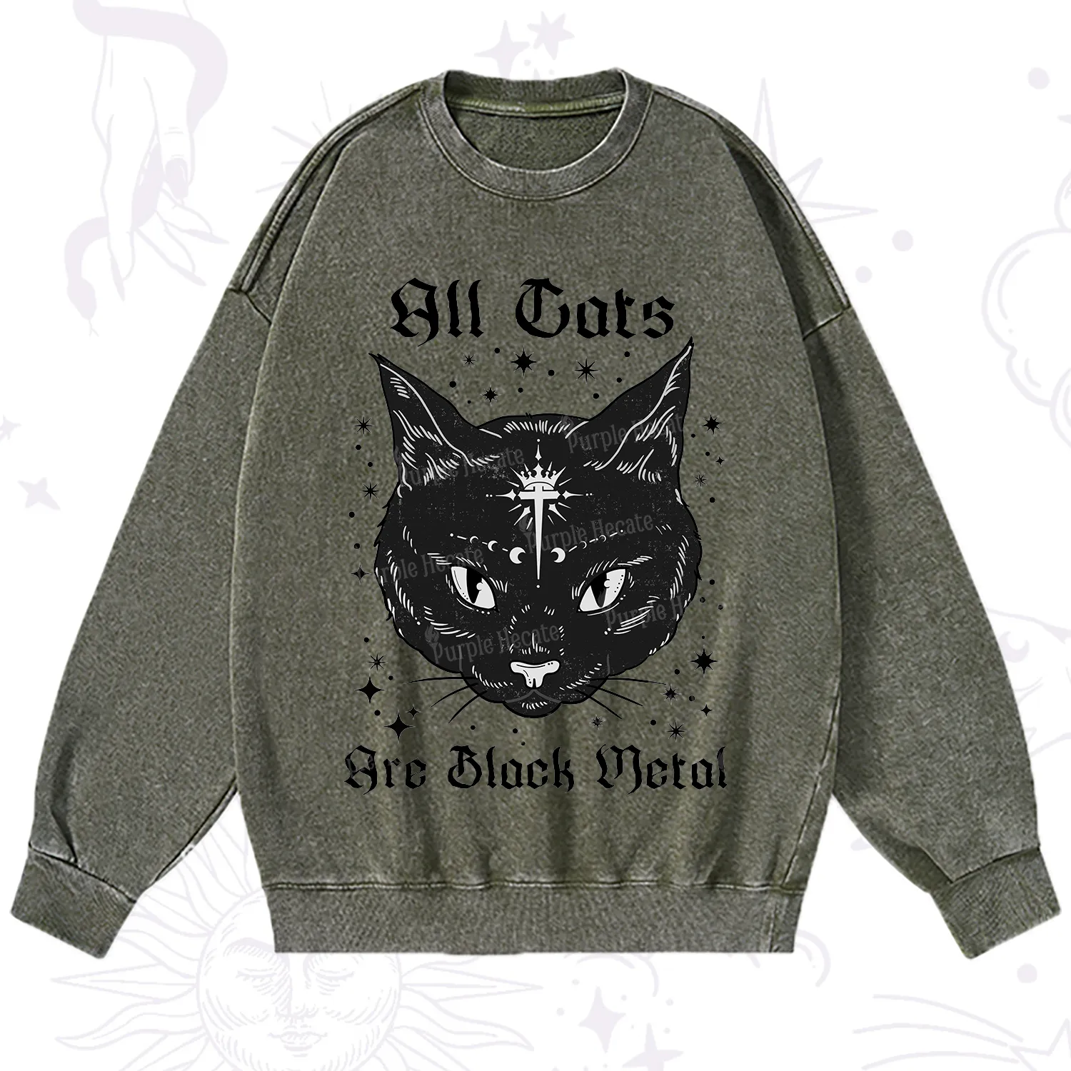 Purplehecate All Cats Are Black Metal Washed Sweatshirt