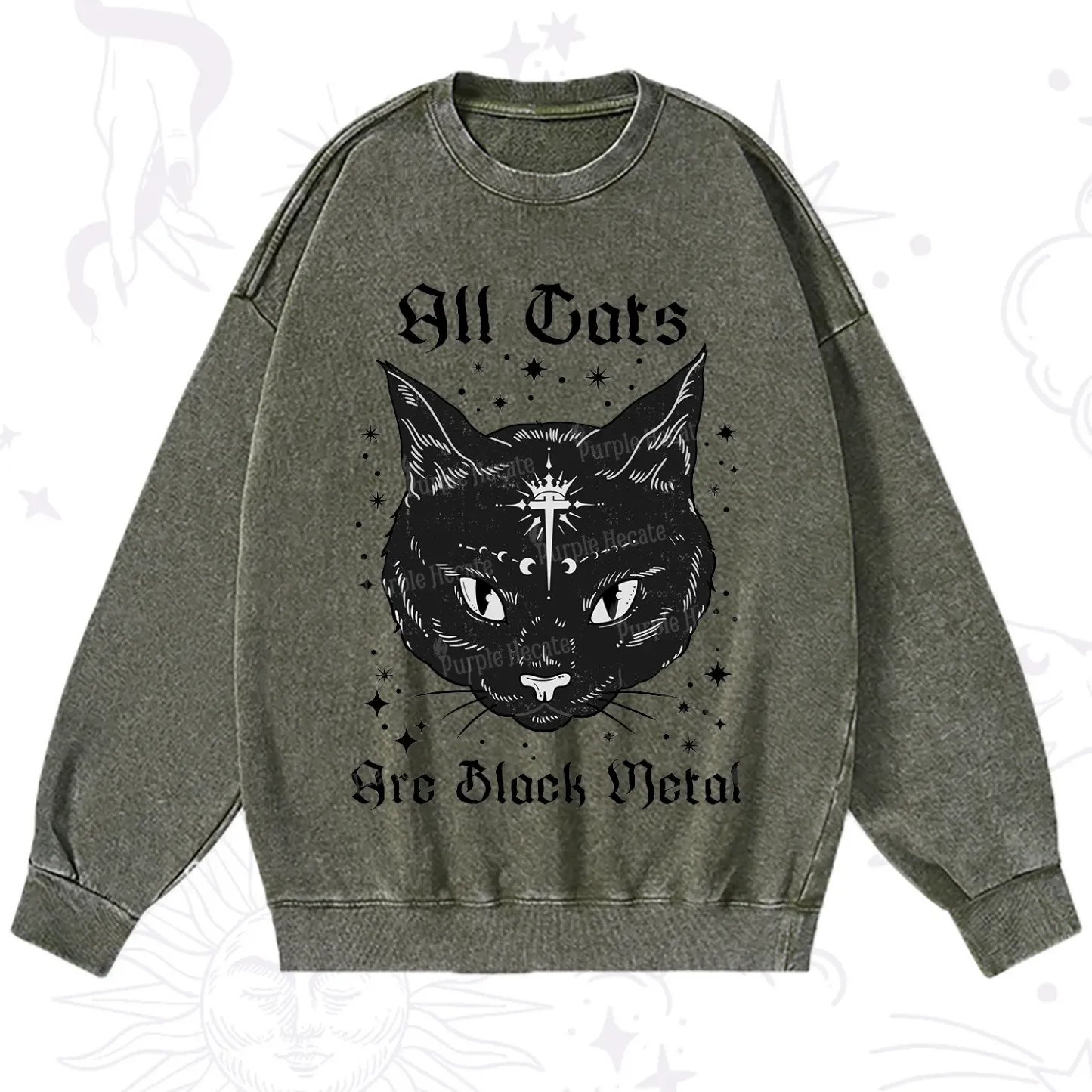 Purplehecate All Cats Are Black Metal Washed Sweatshirt