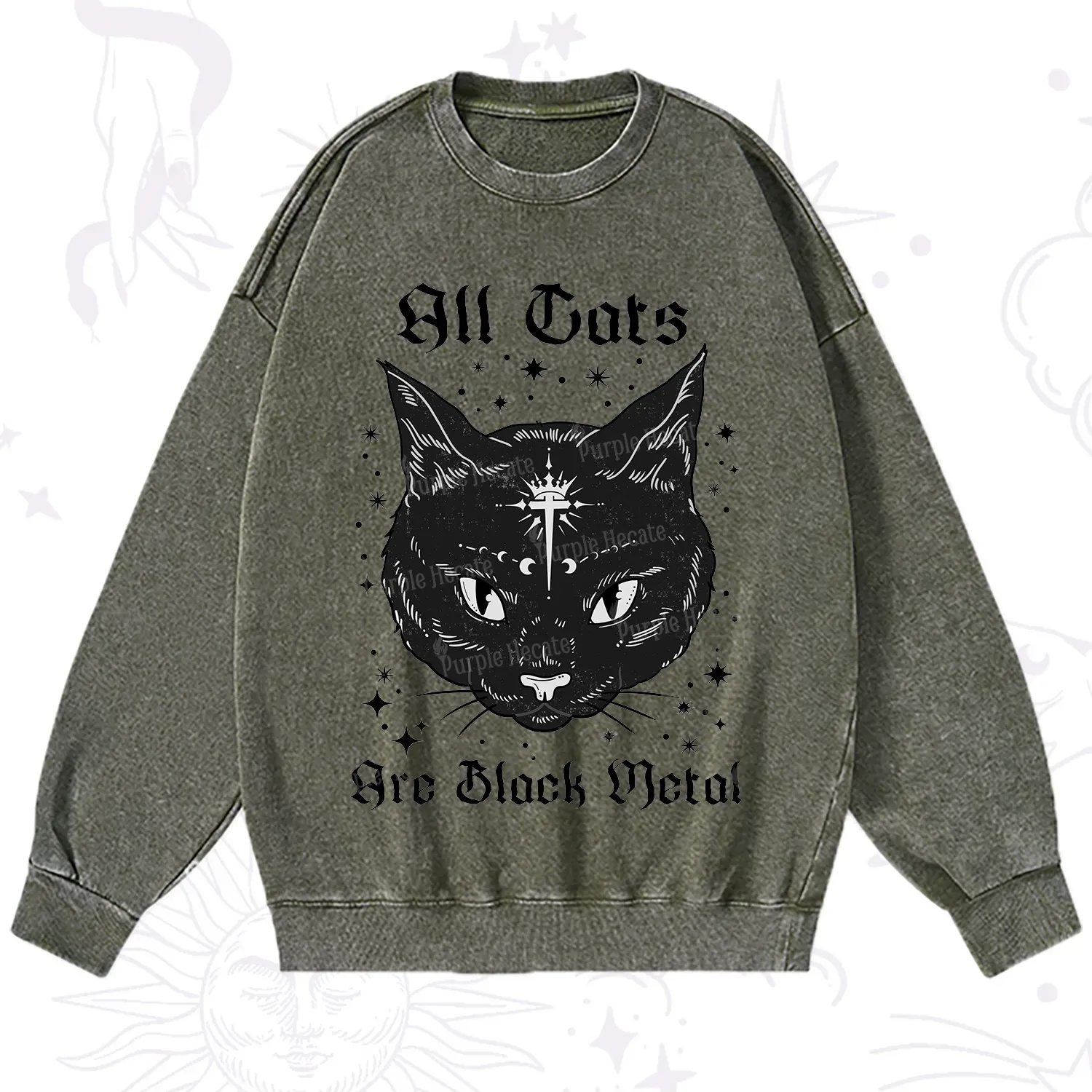 Purplehecate All Cats Are Black Metal Washed Sweatshirt