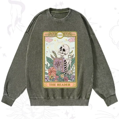 Purplehecate The Reader Occult Tarot Skeleton Washed Sweatshirt