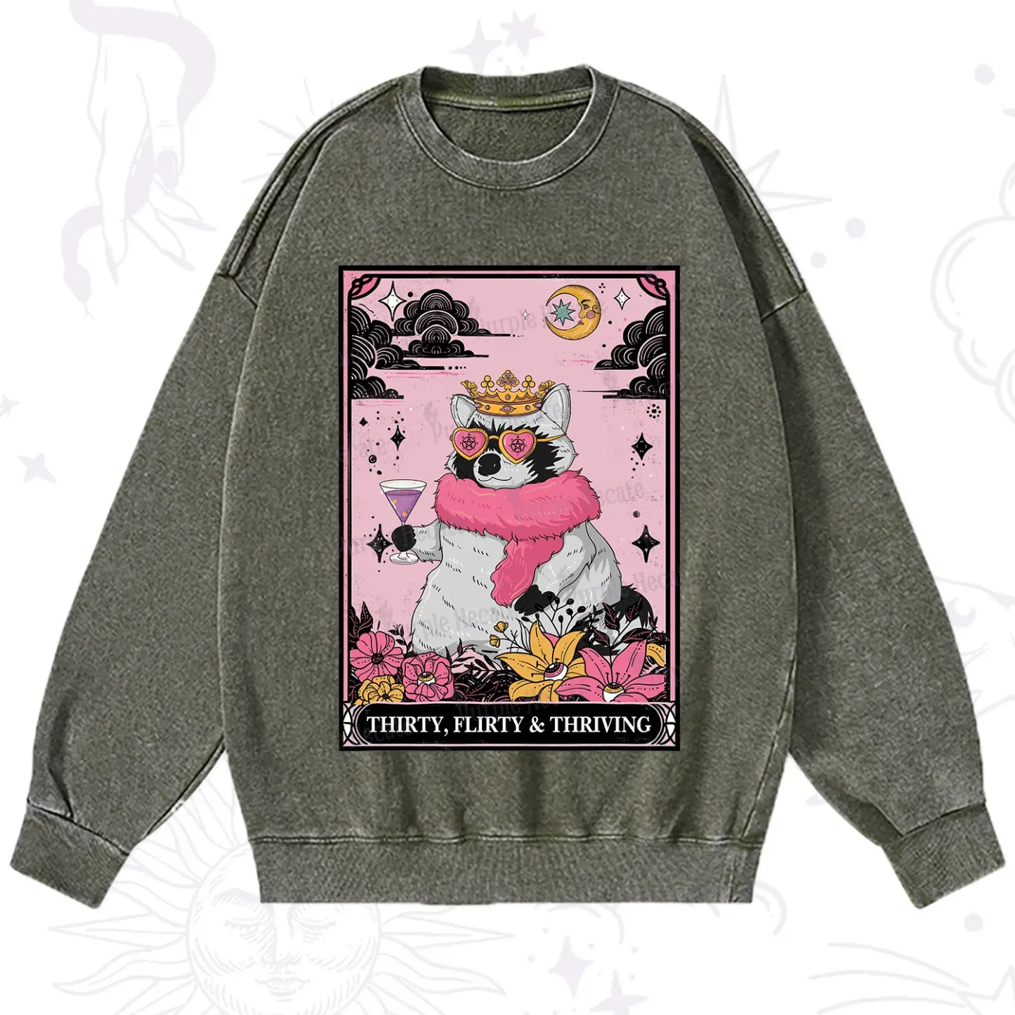 Purplehecate The Thirty Flirty Thriving Oracle Card Washed Sweatshirt