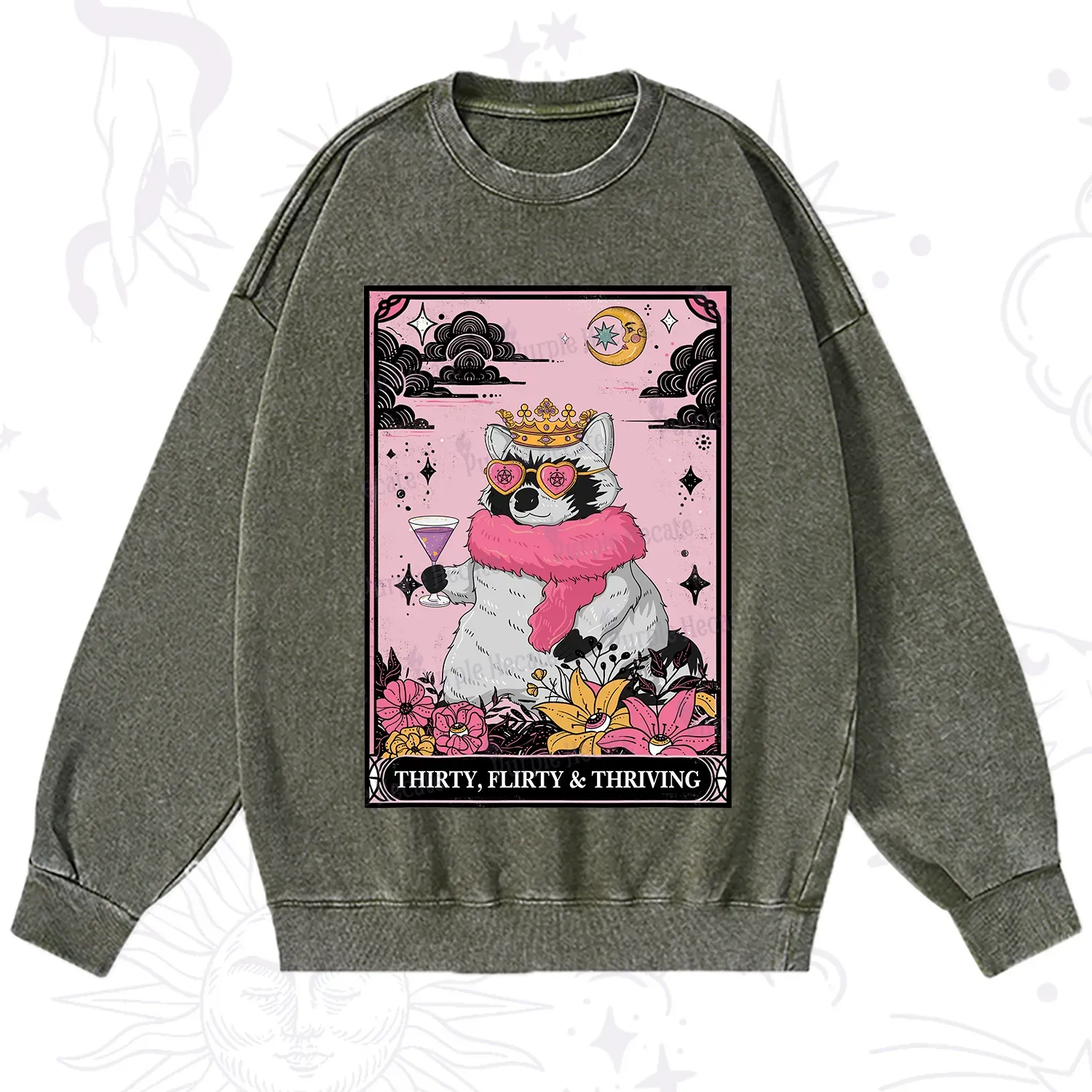 Purplehecate The Thirty Flirty Thriving Oracle Card Washed Sweatshirt