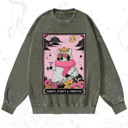 Purplehecate The Thirty Flirty Thriving Oracle Card Washed Sweatshirt
