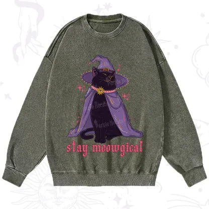 Purplehecate Stay Meowgical Cat Washed Sweatshirt