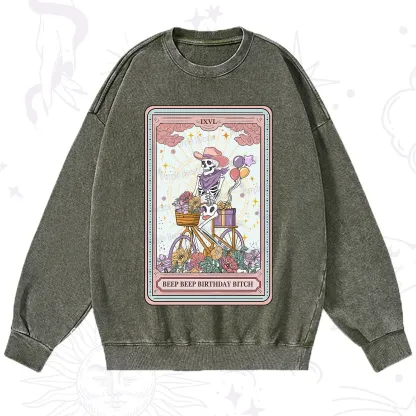 Purplehecate The Beep Beep Birthday Bitch Tarot Washed Sweatshirt
