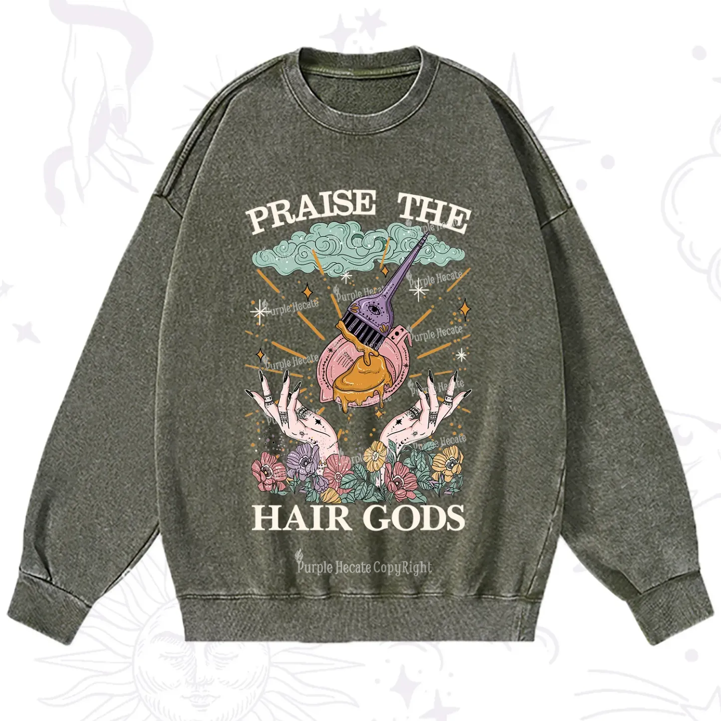 Purplehecate Praise The Hair Gods Washed Sweatshirt