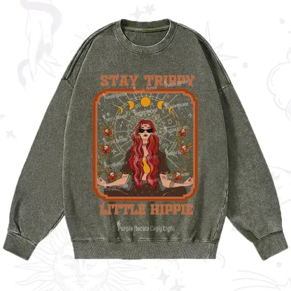 Purplehecate Stay Trippy Little Witchy Hippie Washed Sweatshirt
