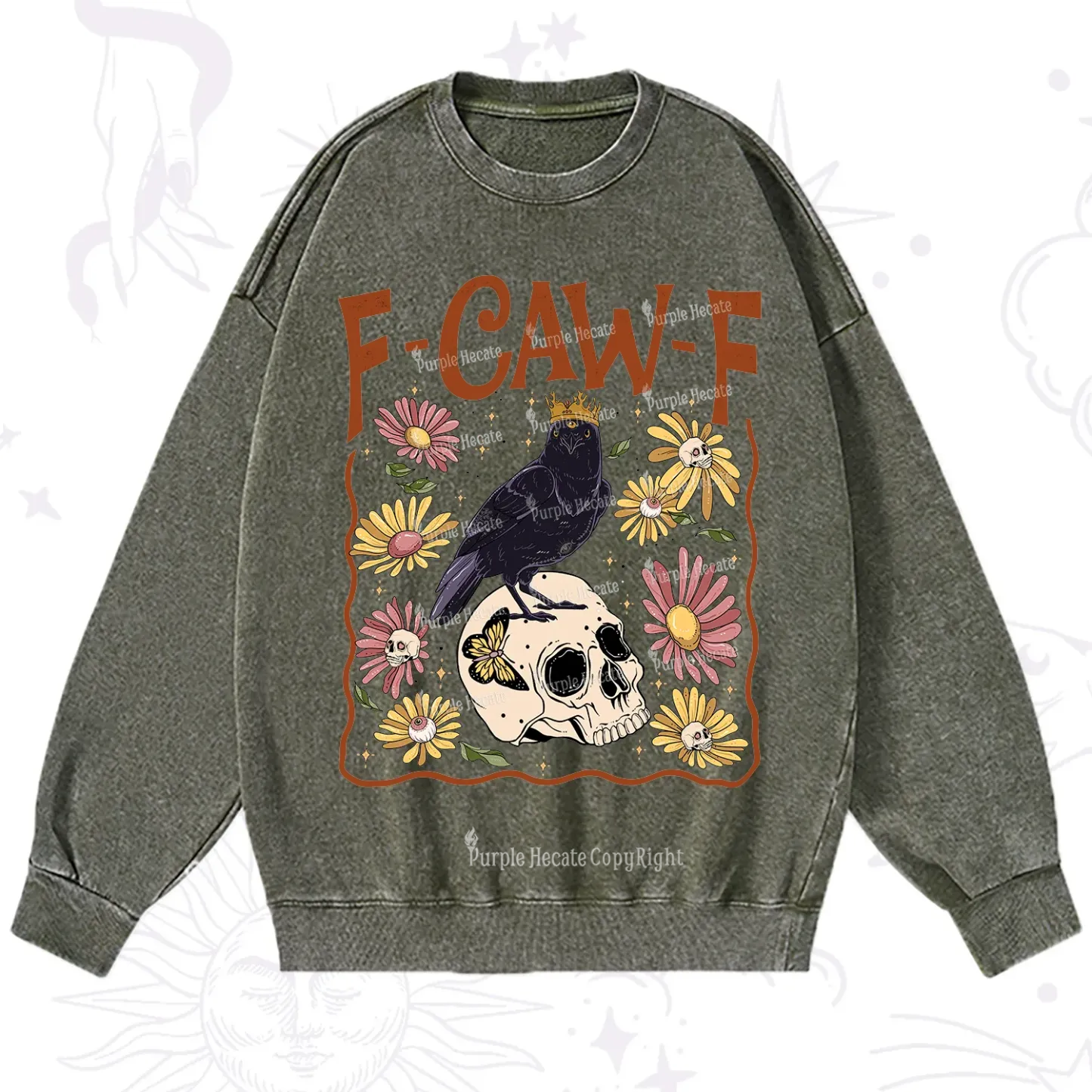 Purplehecate Funny F-Caw-F Crow Washed Sweatshirt