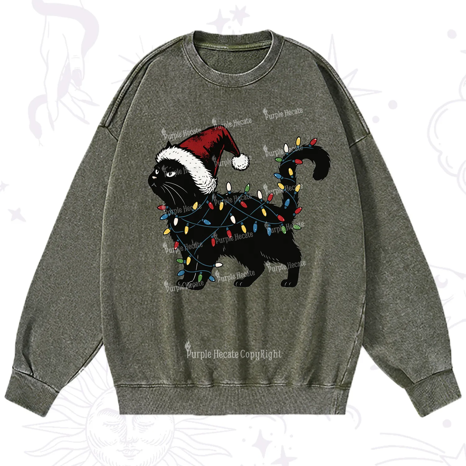 Purplehecate Cute Cat Christmas Washed Sweatshirt