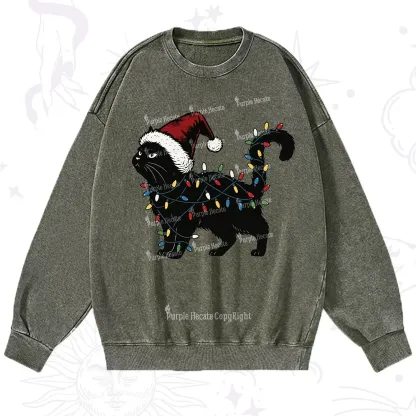 Purplehecate Cute Cat Christmas Washed Sweatshirt