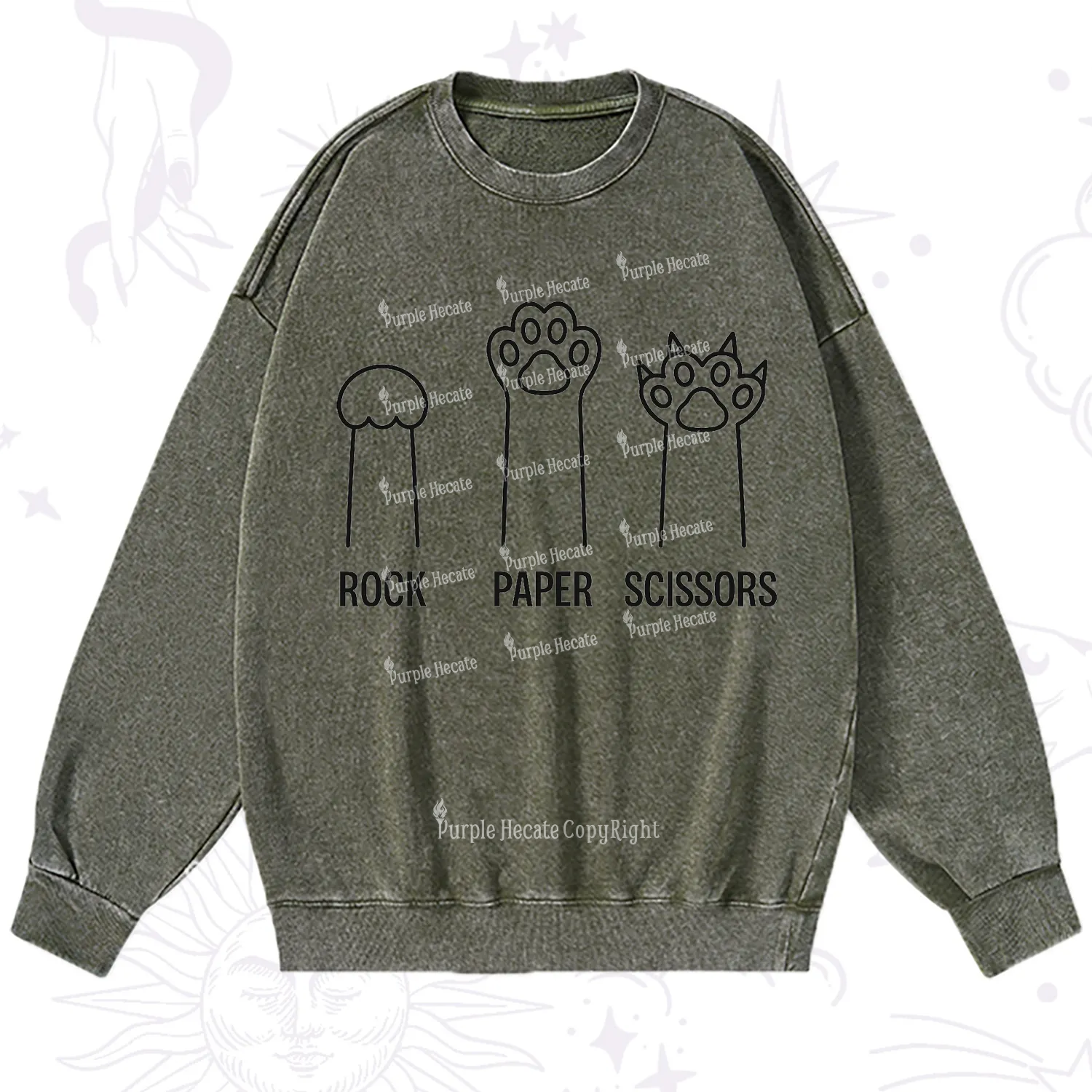 Purplehecate Rock Paper Scissors Cat Paw Edition Washed Sweatshirt