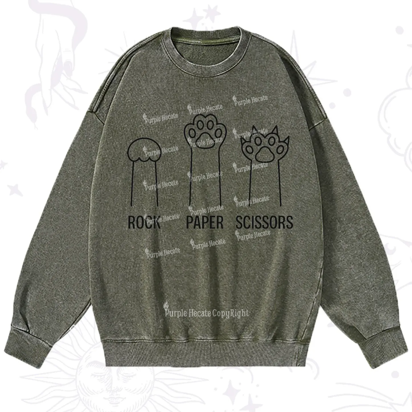 Purplehecate Rock Paper Scissors Cat Paw Edition Washed Sweatshirt