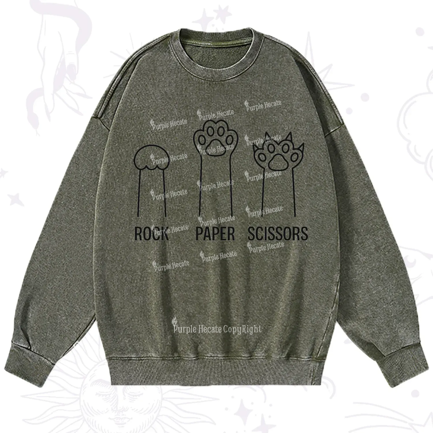 Purplehecate Rock Paper Scissors Cat Paw Edition Washed Sweatshirt
