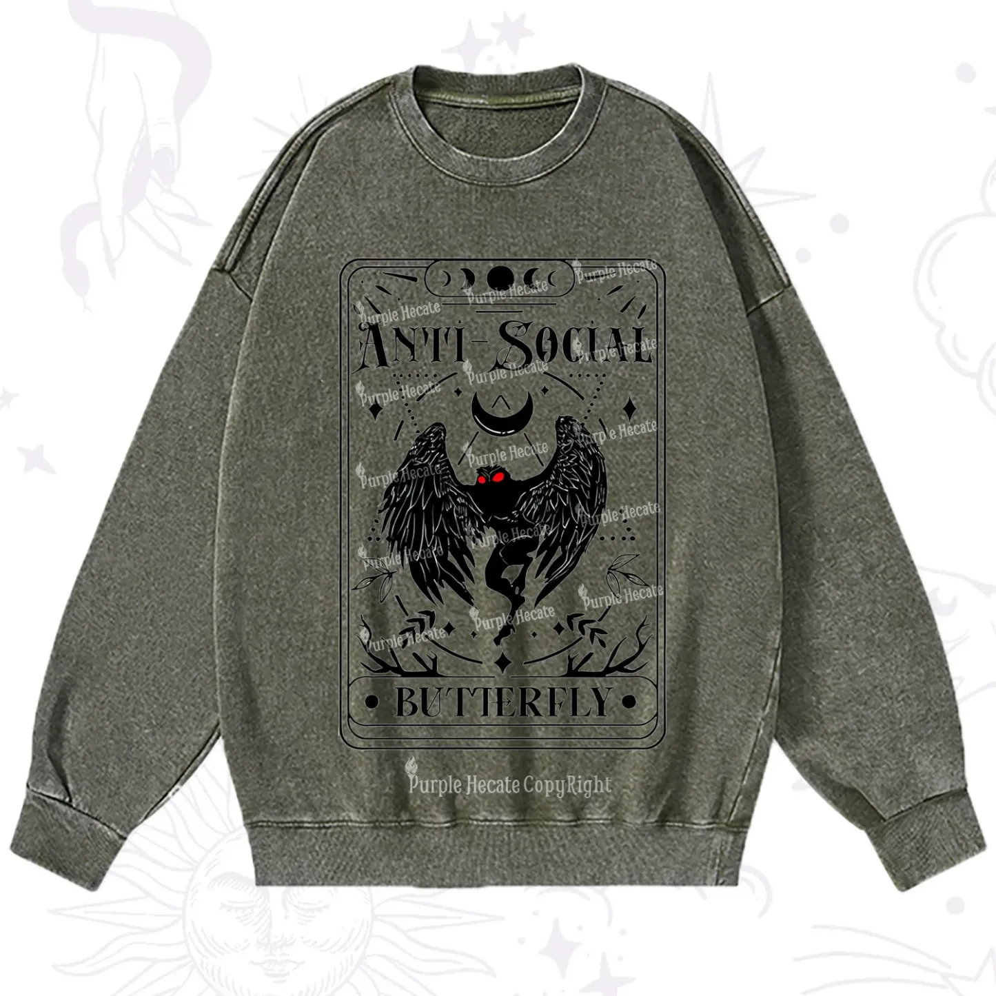 Purplehecate The Antisocial Butterfly Oracle Card Washed Sweatshirt