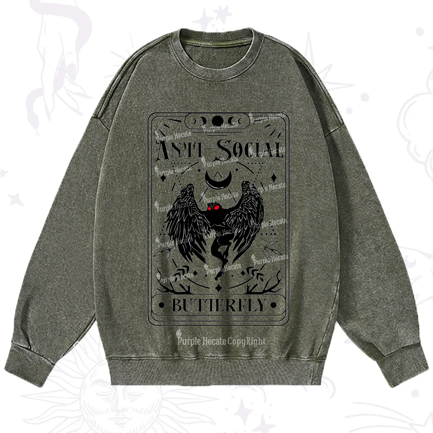 Purplehecate The Antisocial Butterfly Oracle Card Washed Sweatshirt