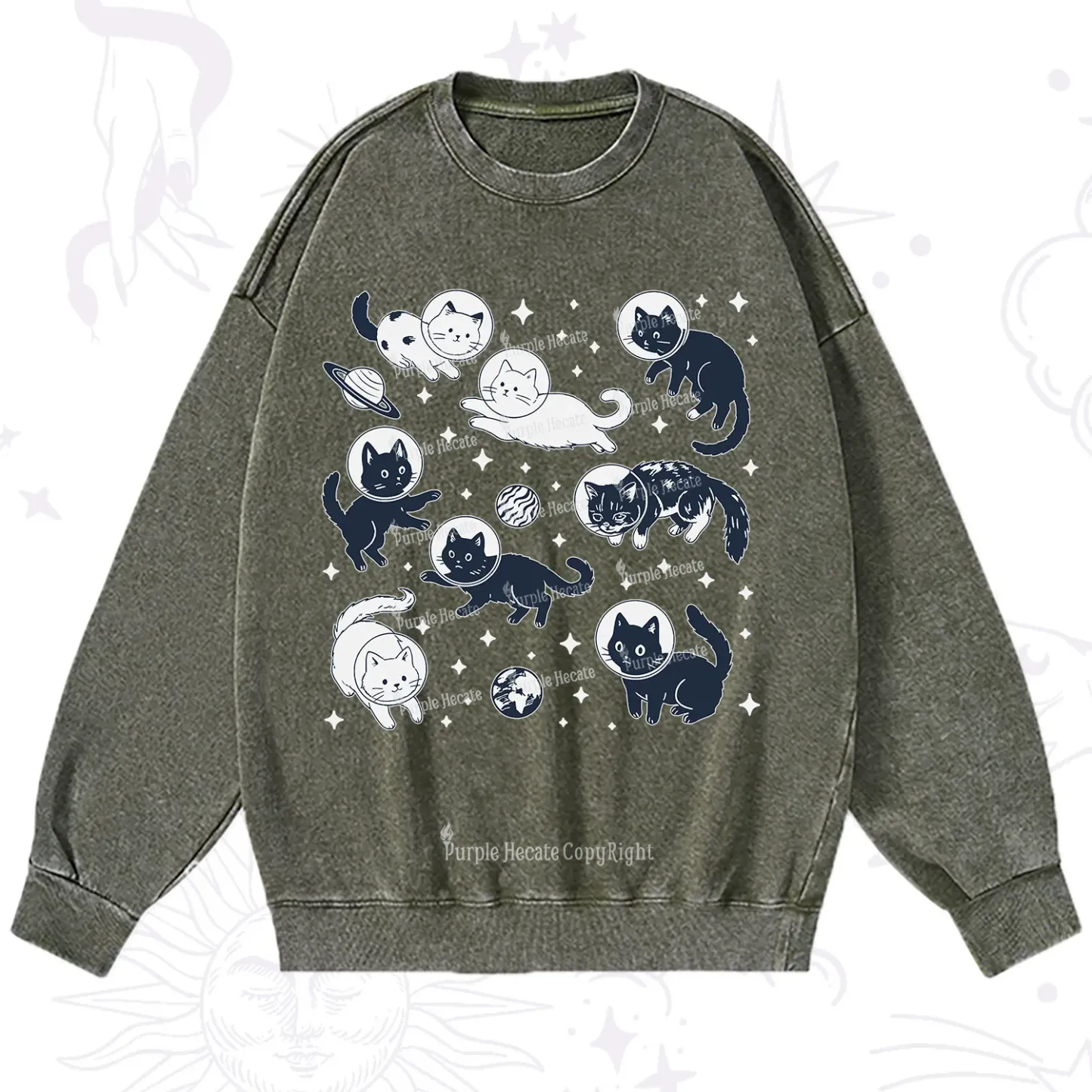 Purplehecate Cats in Space Washed Sweatshirt