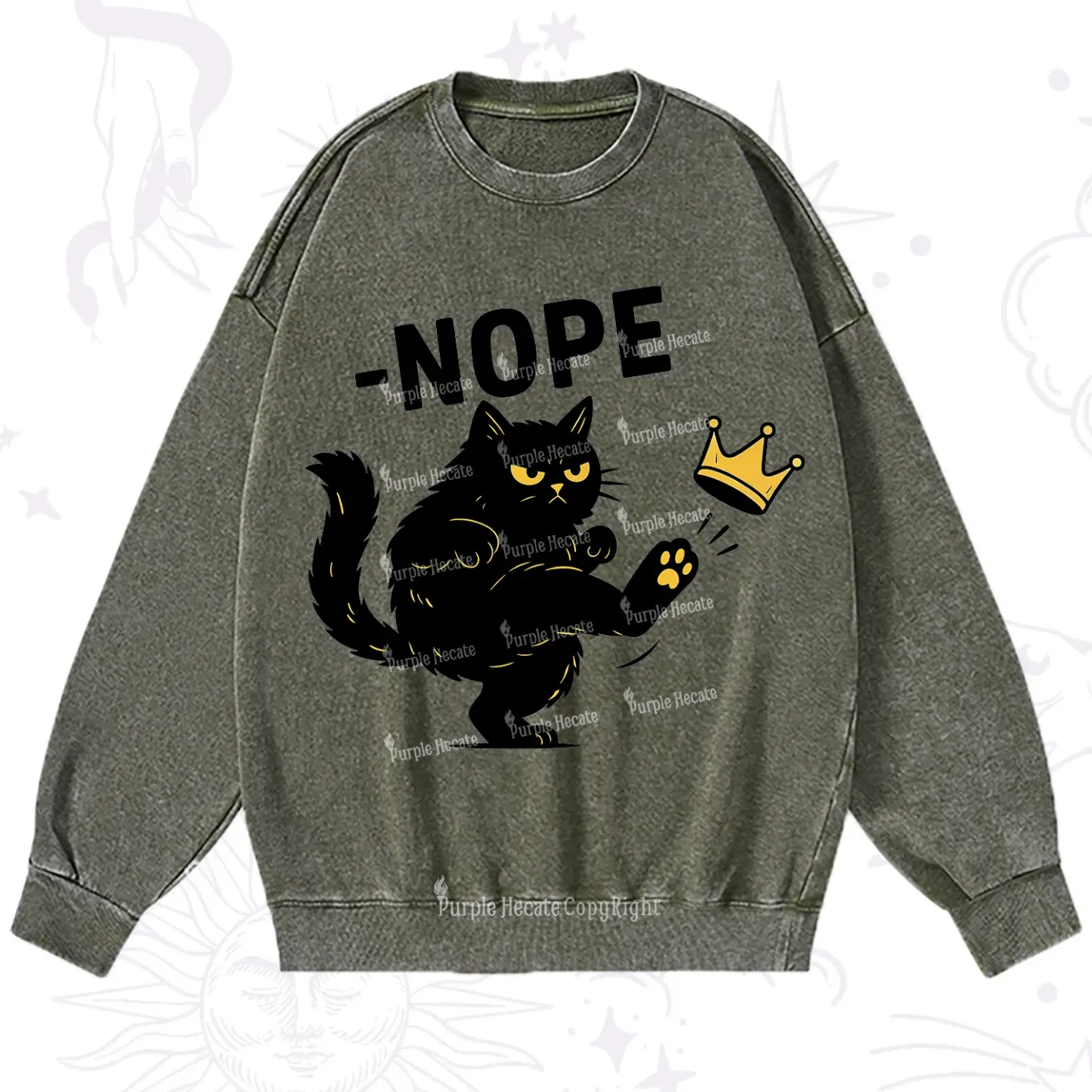 Purplehecate No Kings Black Cat Washed Sweatshirt