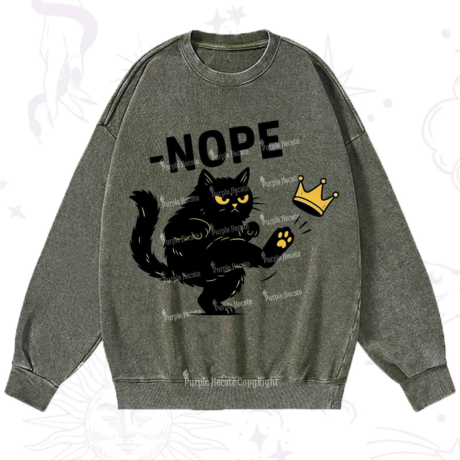 Purplehecate No Kings Black Cat Washed Sweatshirt