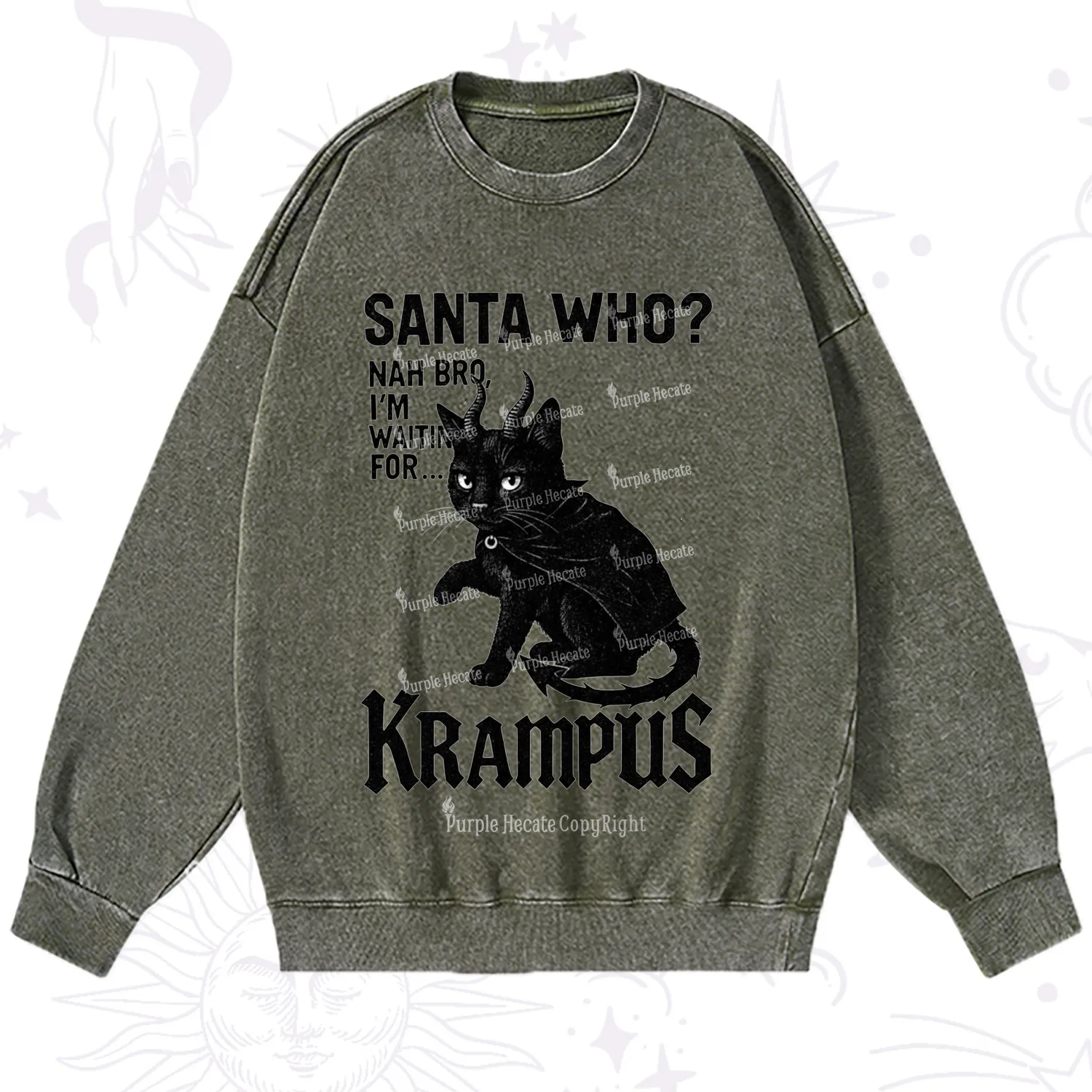 Purplehecate Santa Who? Nah Bro I'm Waiting for Krampus Christmas Washed Sweatshirt