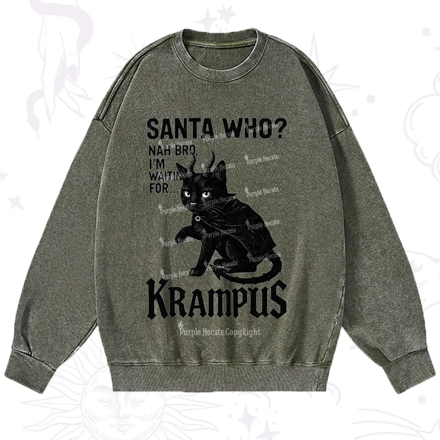 Purplehecate Santa Who? Nah Bro I'm Waiting for Krampus Christmas Washed Sweatshirt