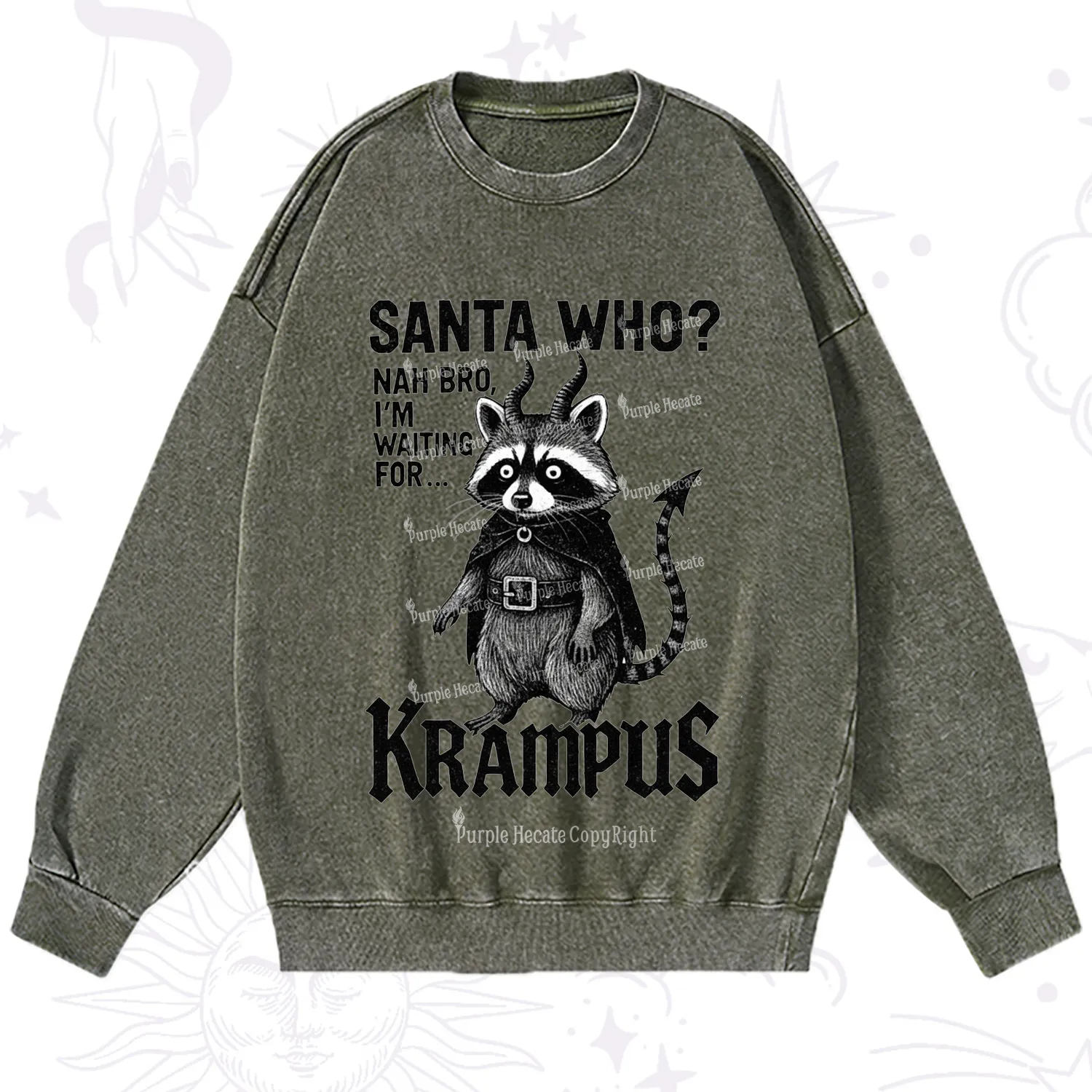 Purplehecate Santa Who? Nah Bro I'm Waiting for Krampus Christmas Washed Sweatshirt