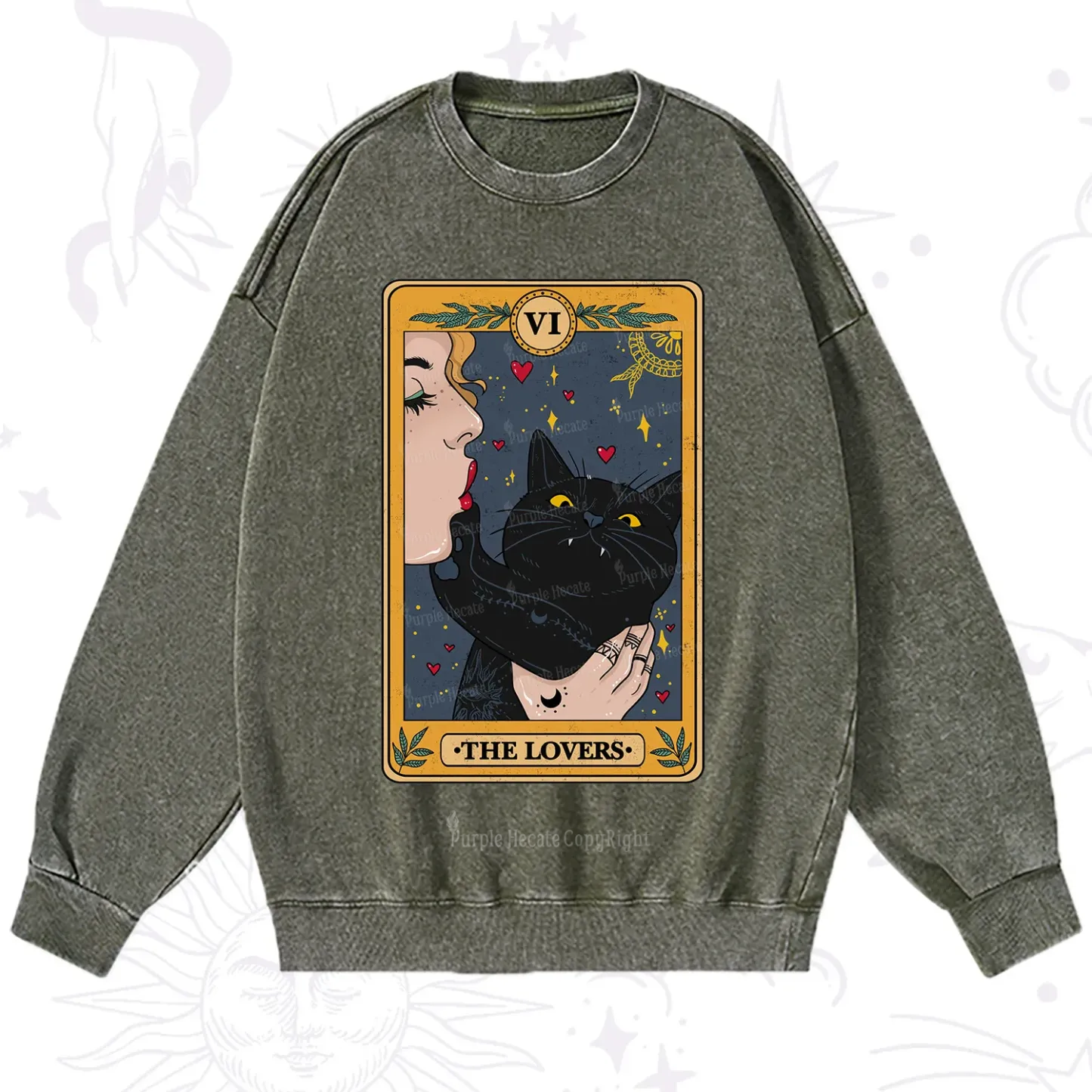 Purplehecate The Lovers Cat Tarot Washed Sweatshirt