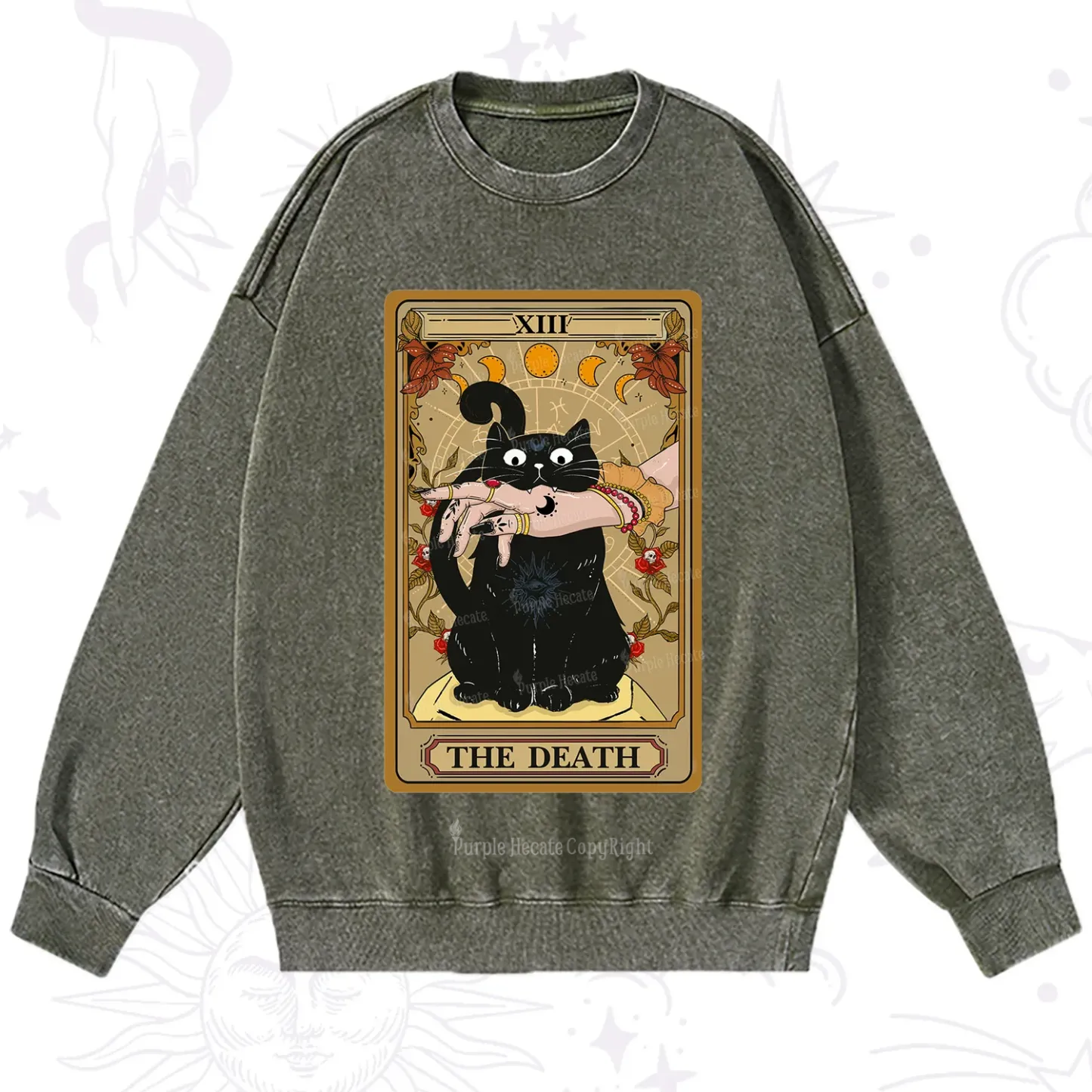 Purplehecate The Death Tarot Black Cat Washed Sweatshirt