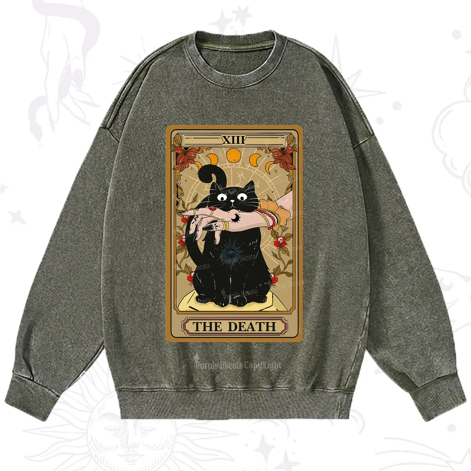 Purplehecate The Death Tarot Black Cat Washed Sweatshirt