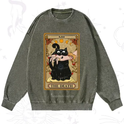 Purplehecate The Death Tarot Black Cat Washed Sweatshirt