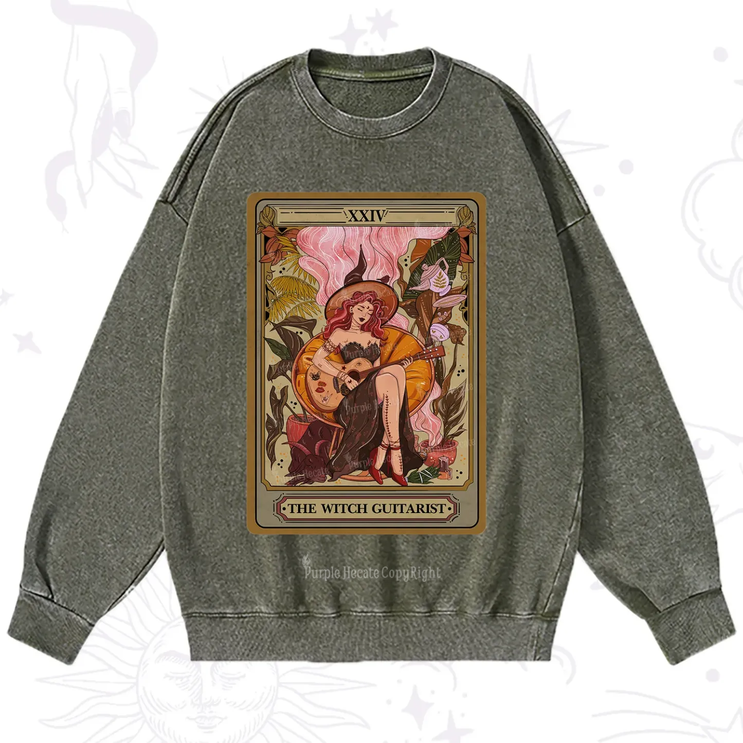 Purplehecate The Witch Guitarist Tarot Washed Sweatshirt