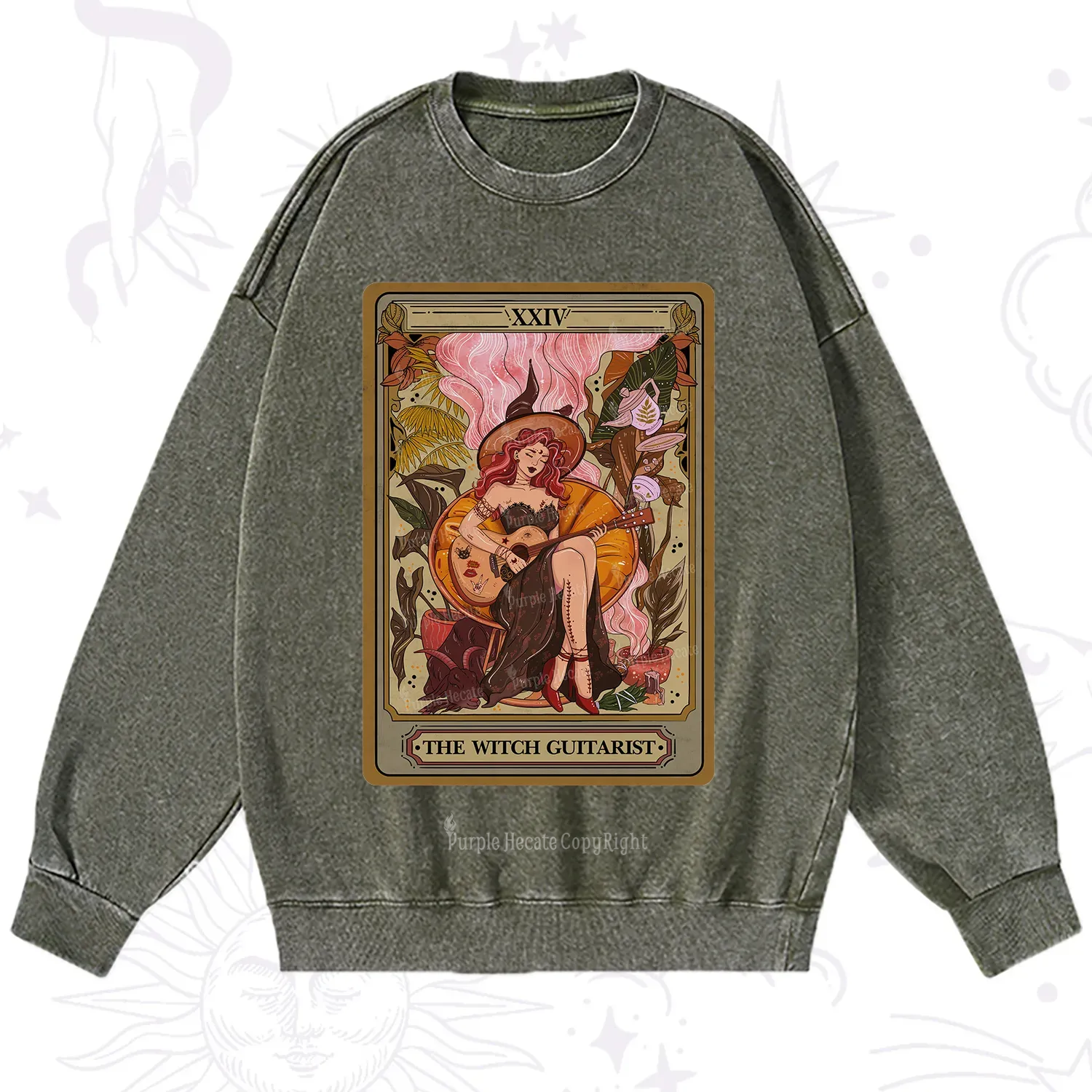 Purplehecate The Witch Guitarist Tarot Washed Sweatshirt