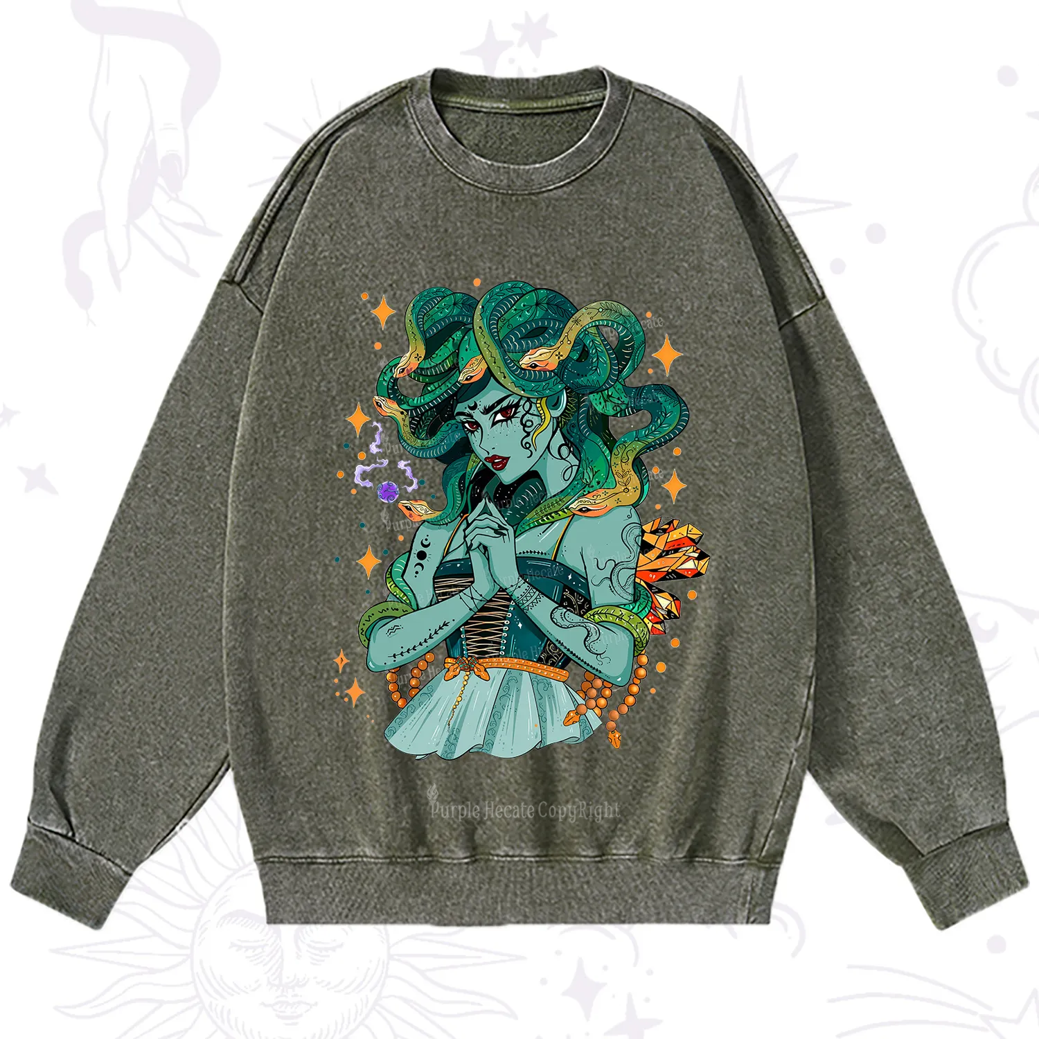 Purplehecate The Gorgon Medusa Washed Sweatshirt