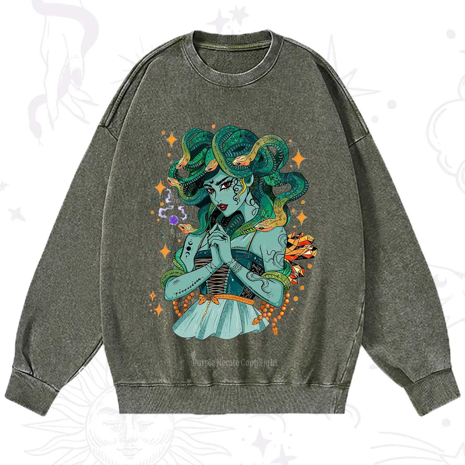Purplehecate The Gorgon Medusa Washed Sweatshirt