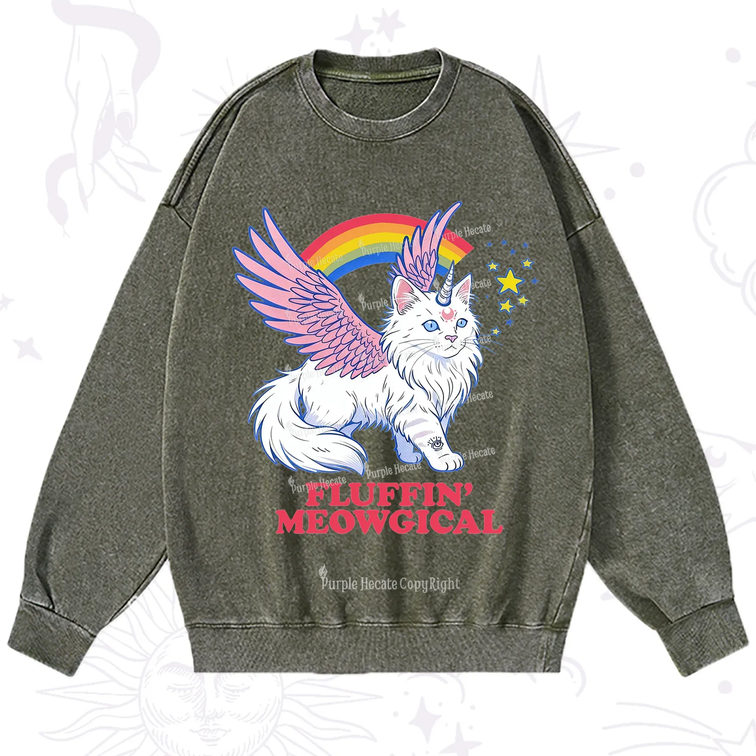Purplehecate Fluffin Meowgical Washed Sweatshirt