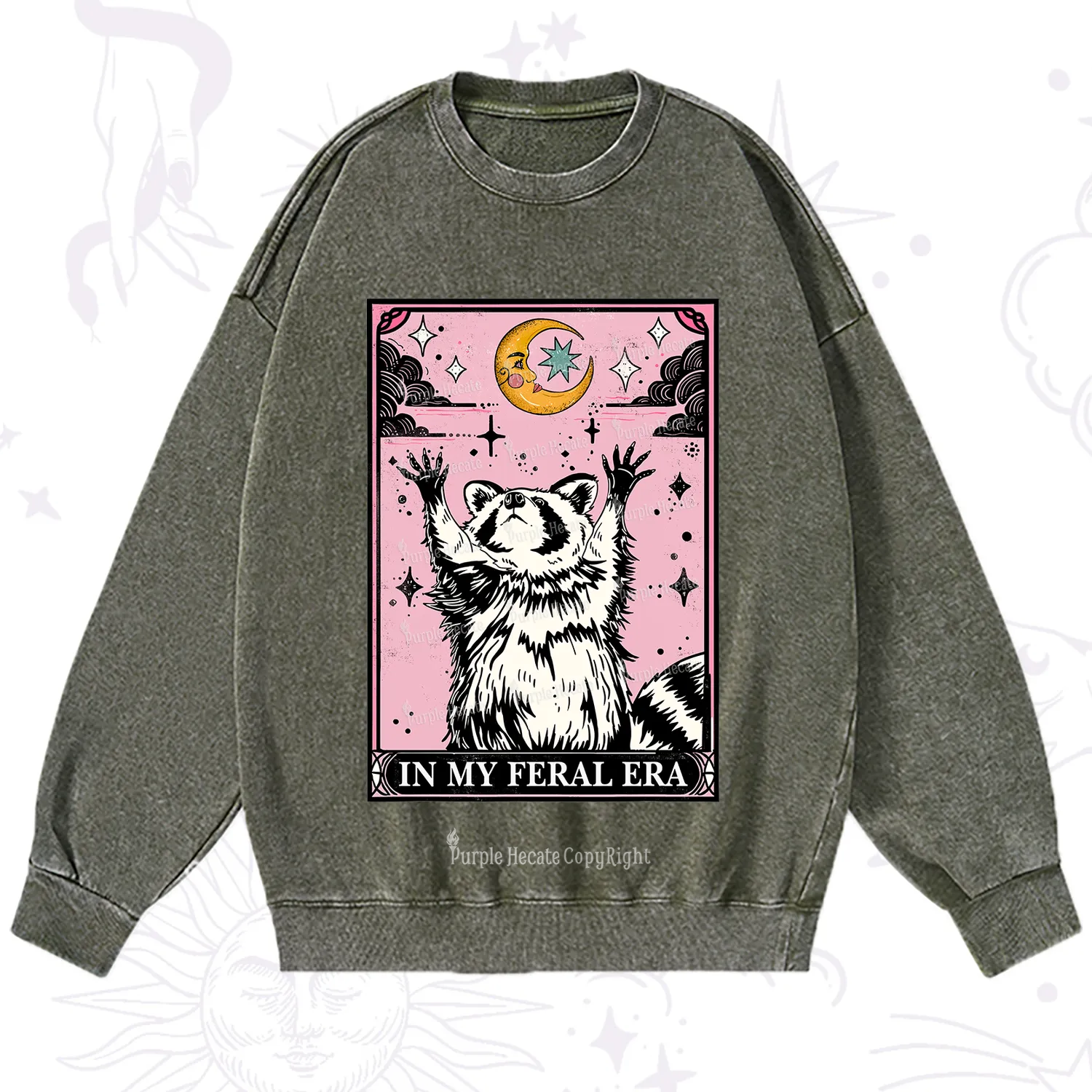 Purplehecate The In My Feral Era Tarot Raccoon Washed Sweatshirt