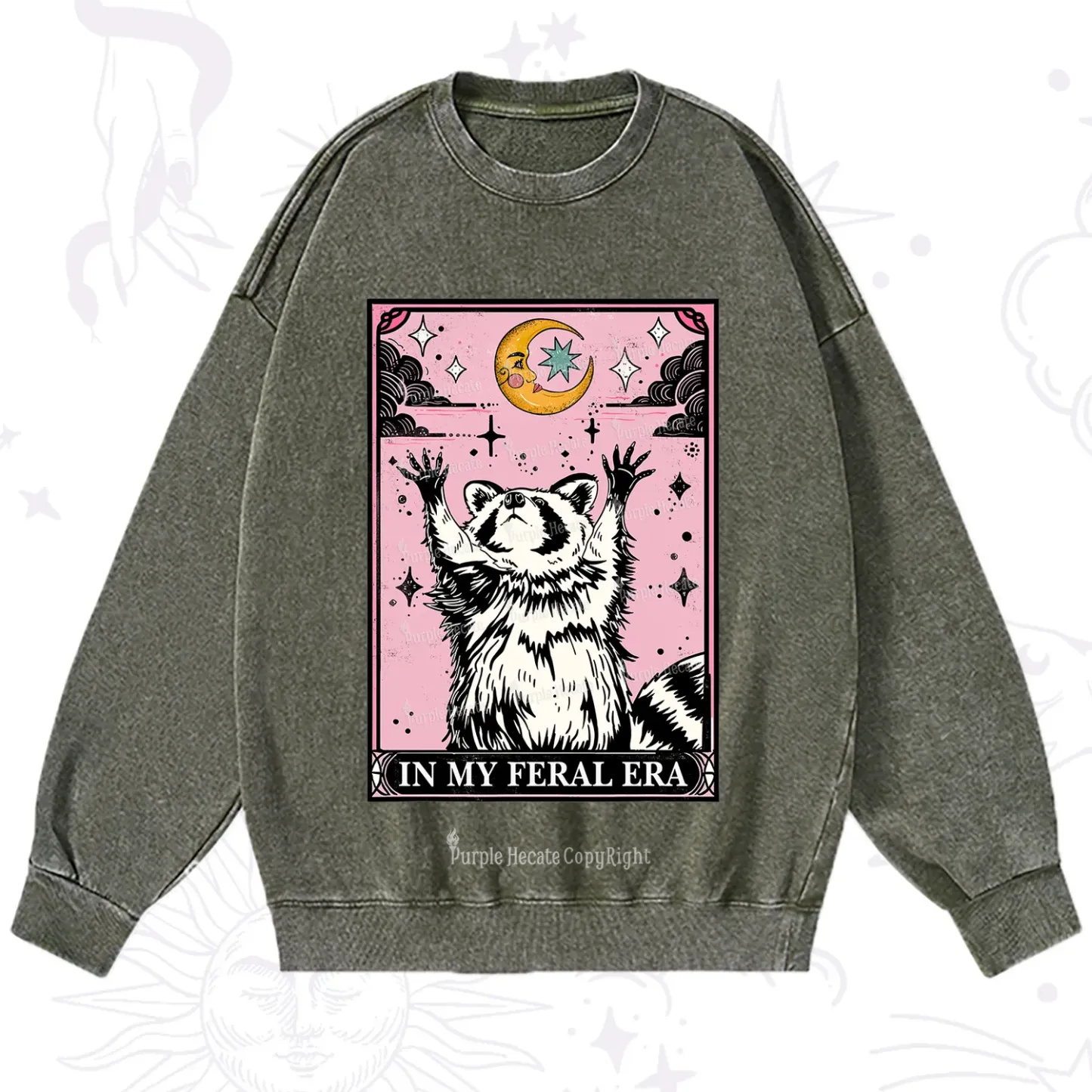 Purplehecate The In My Feral Era Tarot Raccoon Washed Sweatshirt
