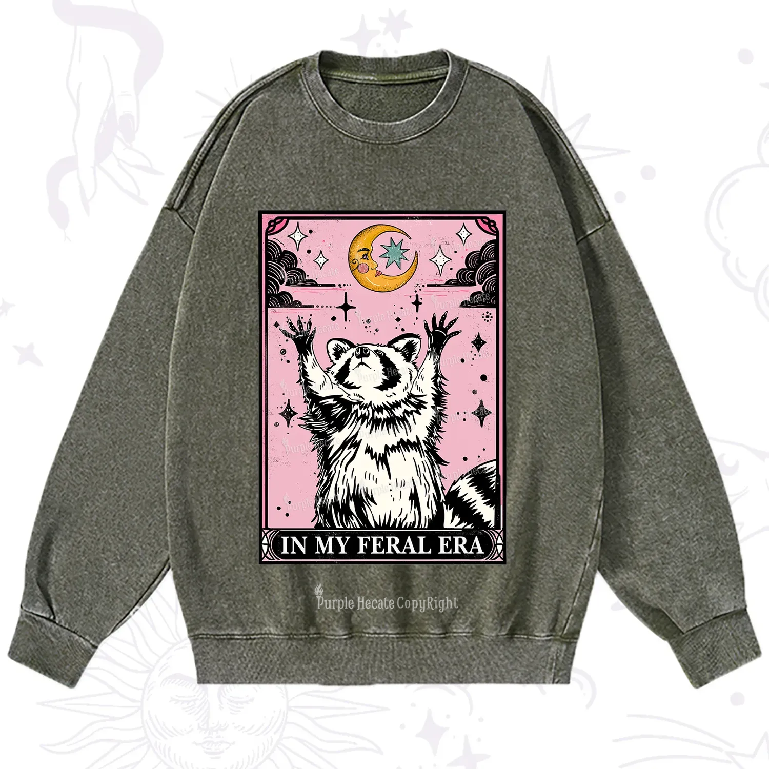 Purplehecate The In My Feral Era Tarot Raccoon Washed Sweatshirt