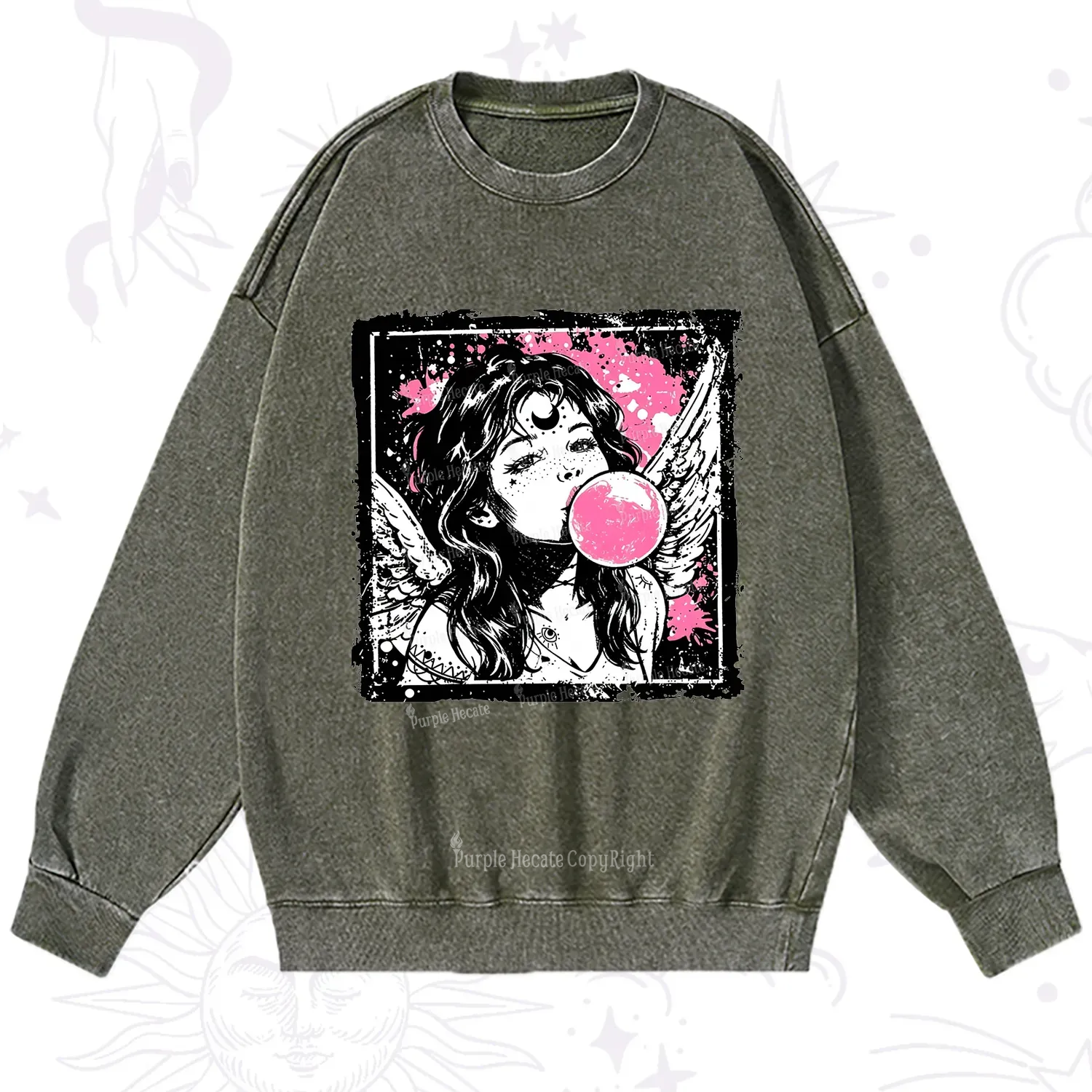 Purplehecate Grunge Angel with Bubblegum Washed Sweatshirt