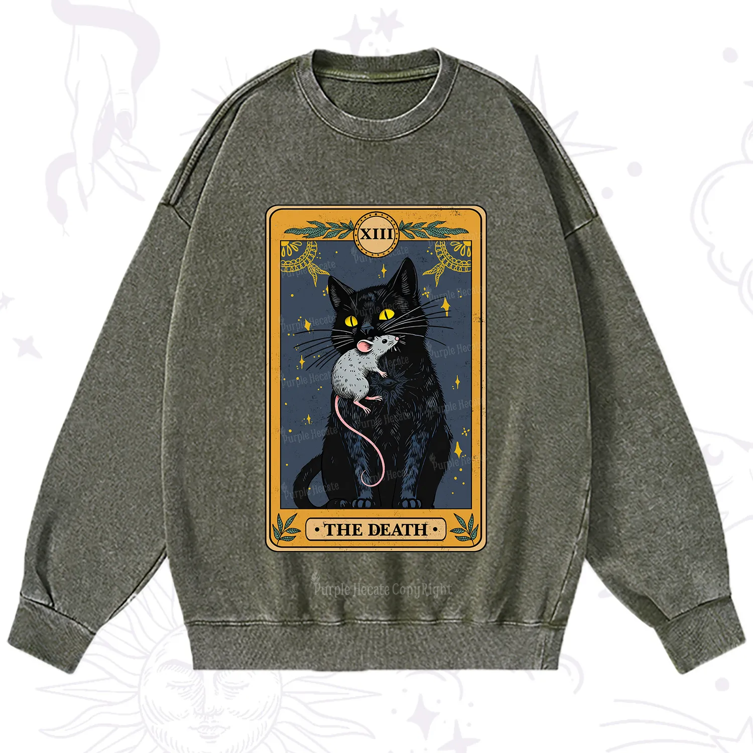 Purplehecate The Death Tarot Cat Washed Sweatshirt