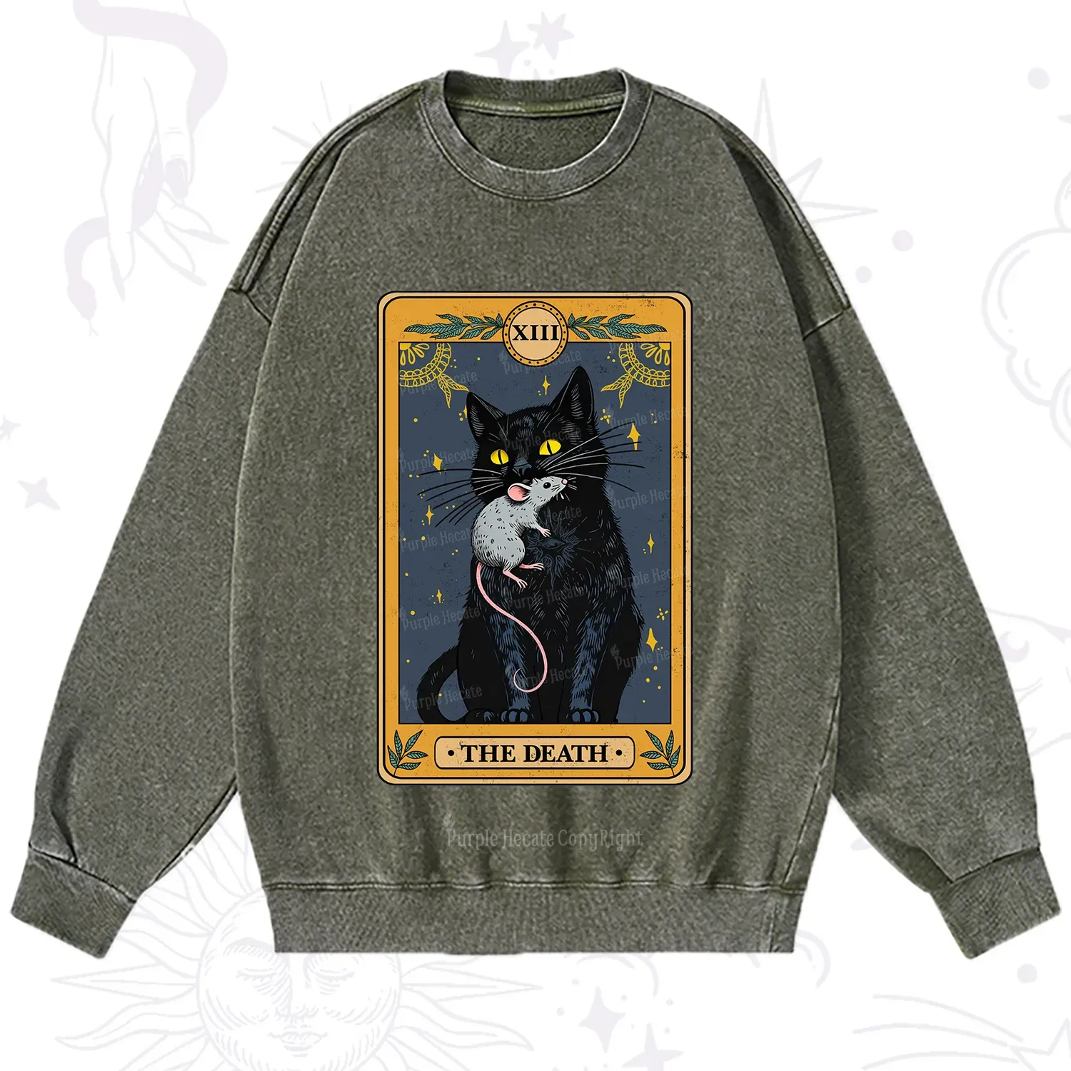 Purplehecate The Death Tarot Cat Washed Sweatshirt