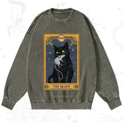 Purplehecate The Death Tarot Cat Washed Sweatshirt
