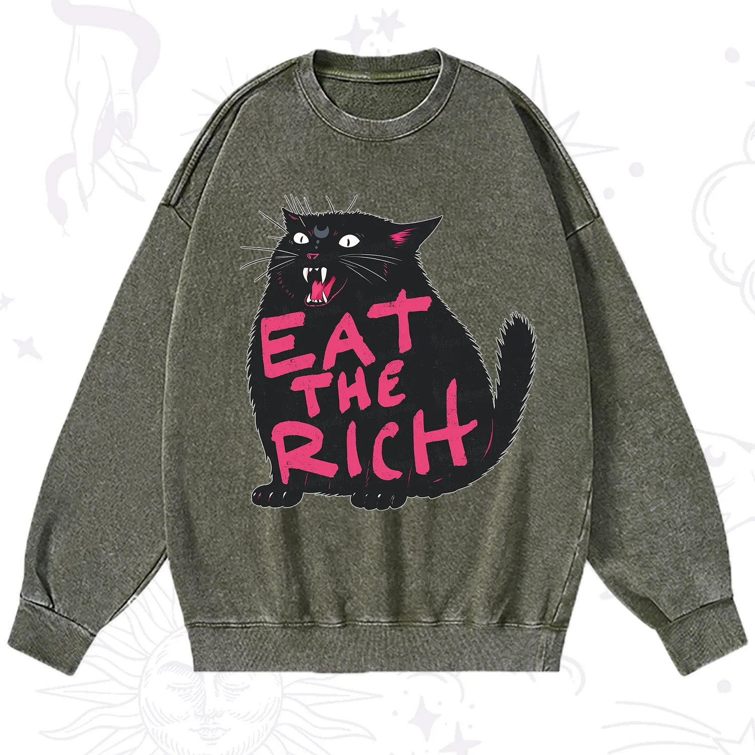 Purplehecate Eat The Rich Cat Washed Sweatshirt