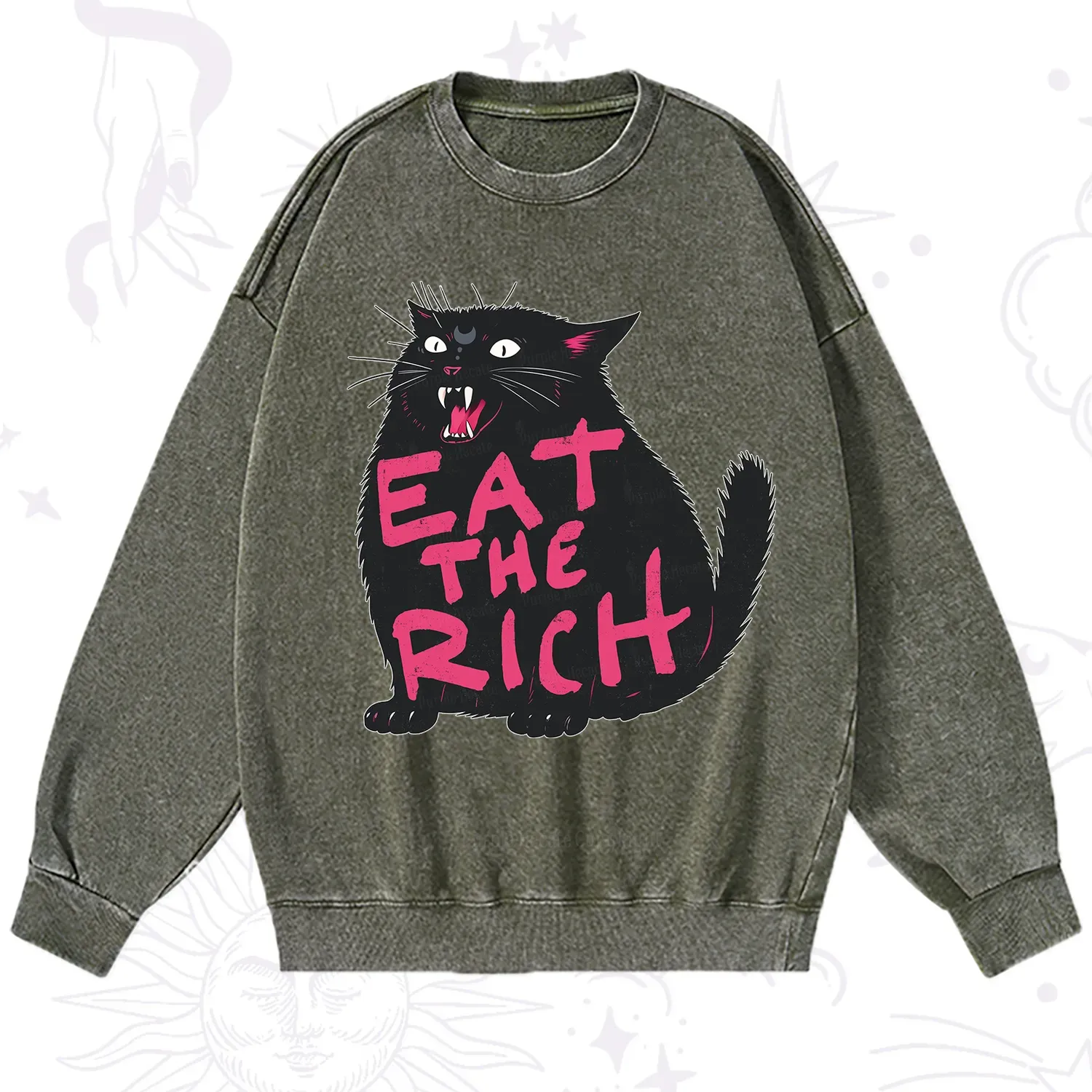 Purplehecate Eat The Rich Cat Washed Sweatshirt