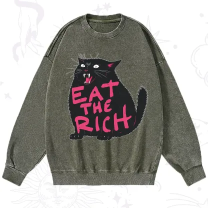Purplehecate Eat The Rich Cat Washed Sweatshirt