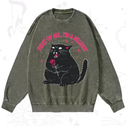 Purplehecate First Of All I'm A Delight Cat Washed Sweatshirt