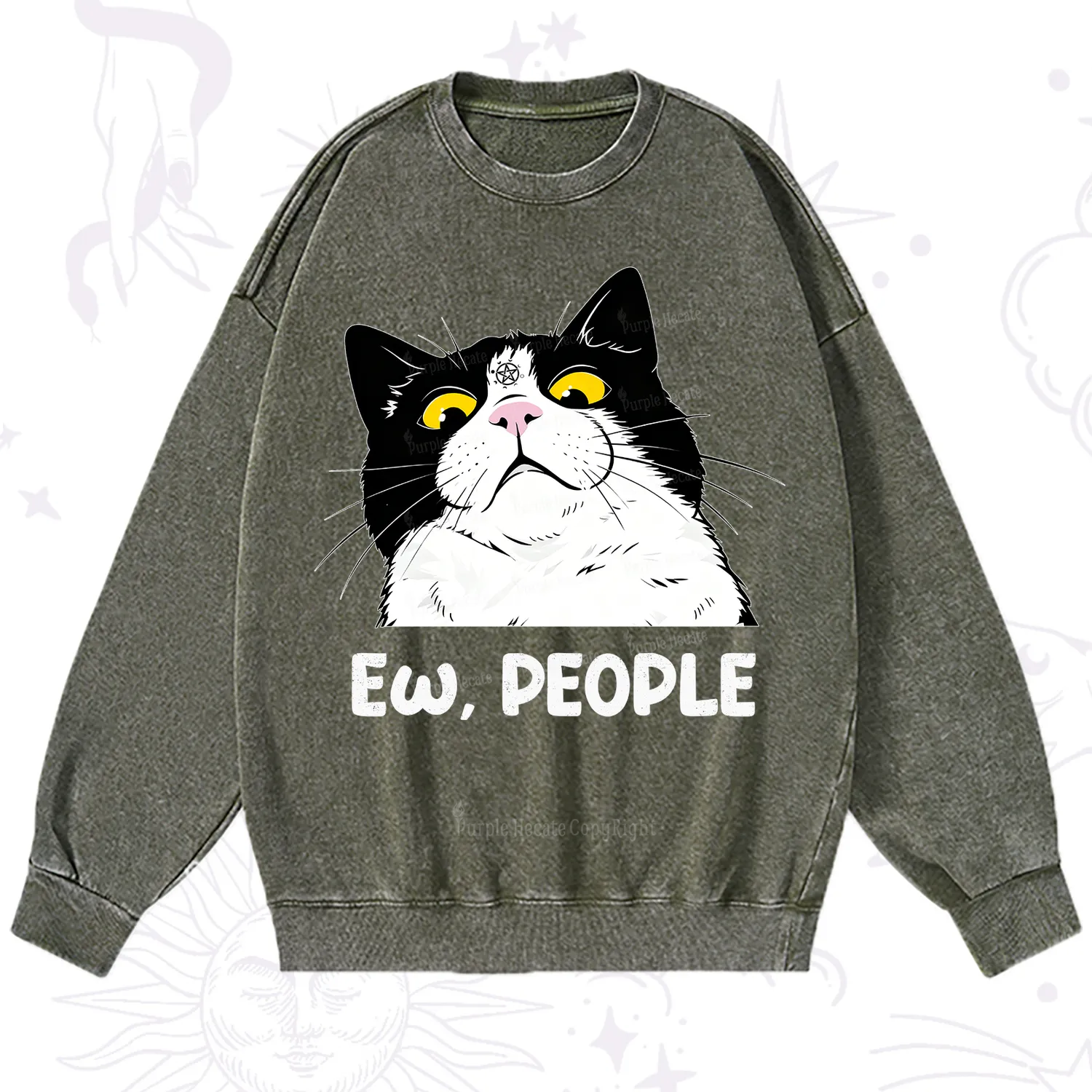 Purplehecate Ew People Cat Washed Sweatshirt